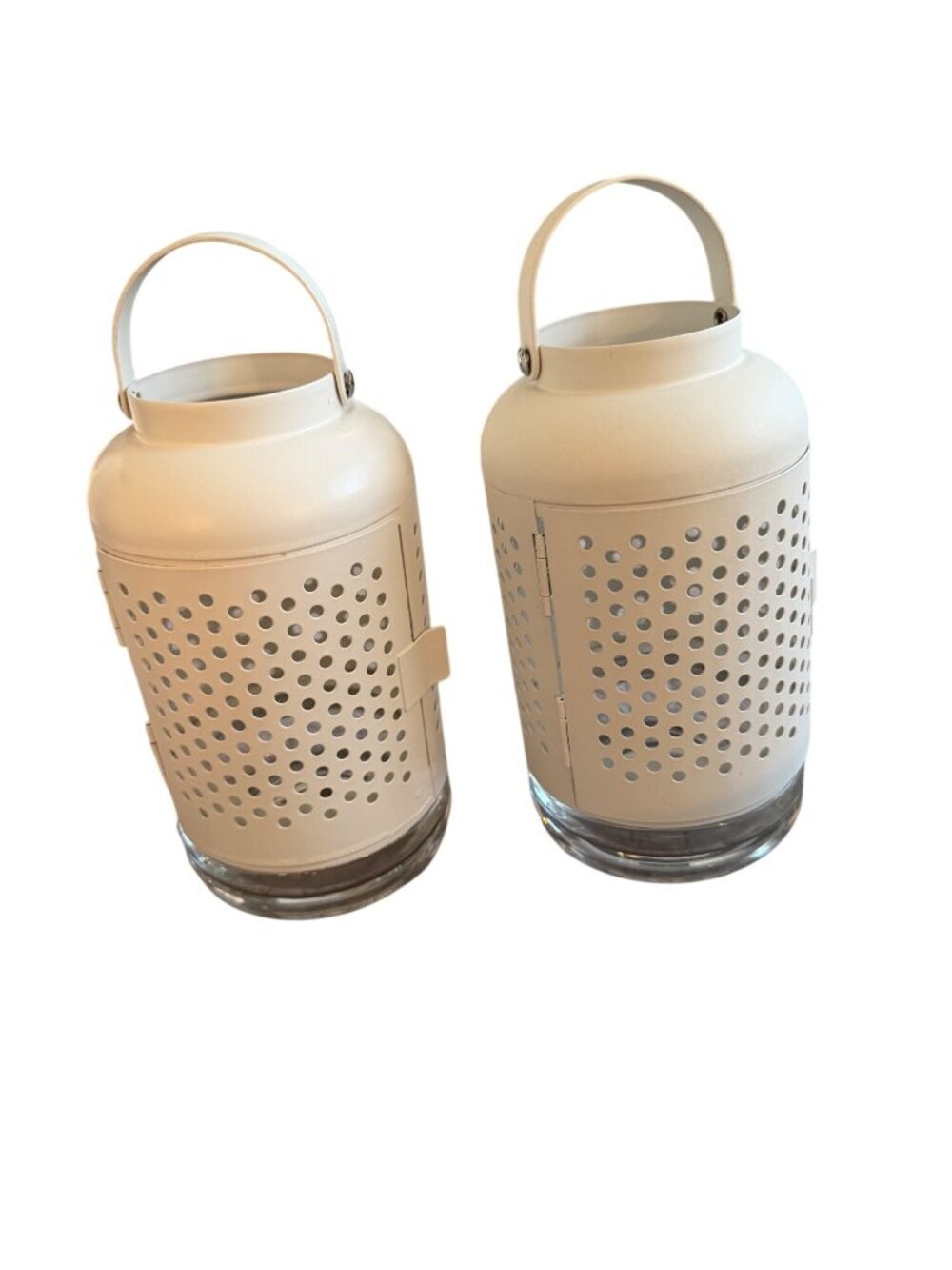 IKEA Adelhet Metal Cylindrical Lanterns Set of 2 White Decorative Candle Holders